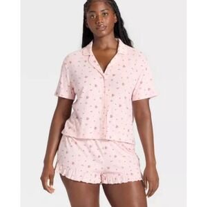 Women's Pointelle Notch Collar Shirt and Shorts Pajama Set - Wild Fable Medium